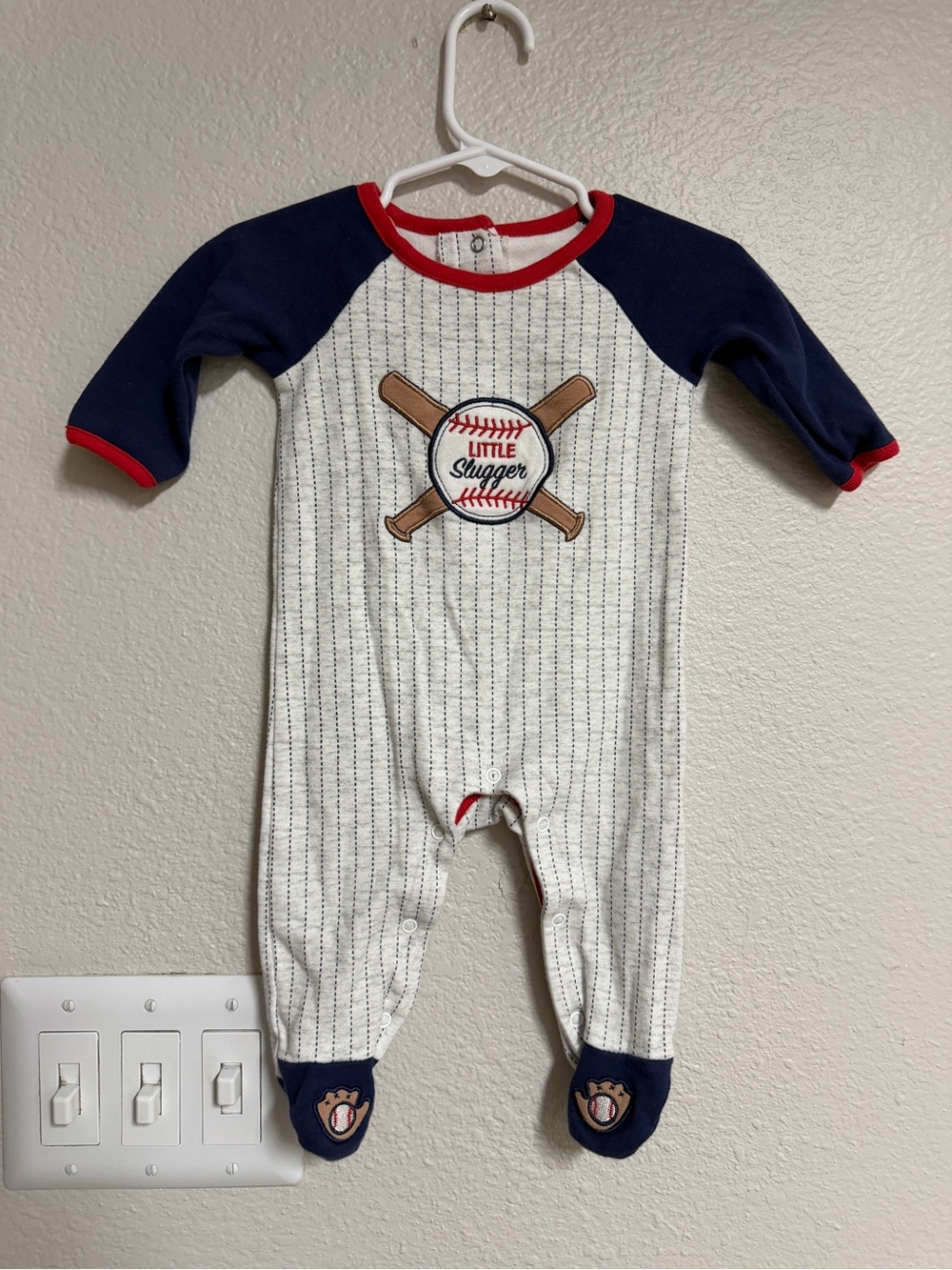 Baby Starters Navy, White & Red Little Slugger Footed One-Piece